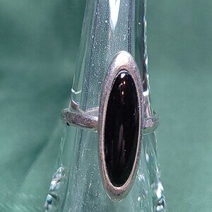 Elongated Black Stone Silver Ring
